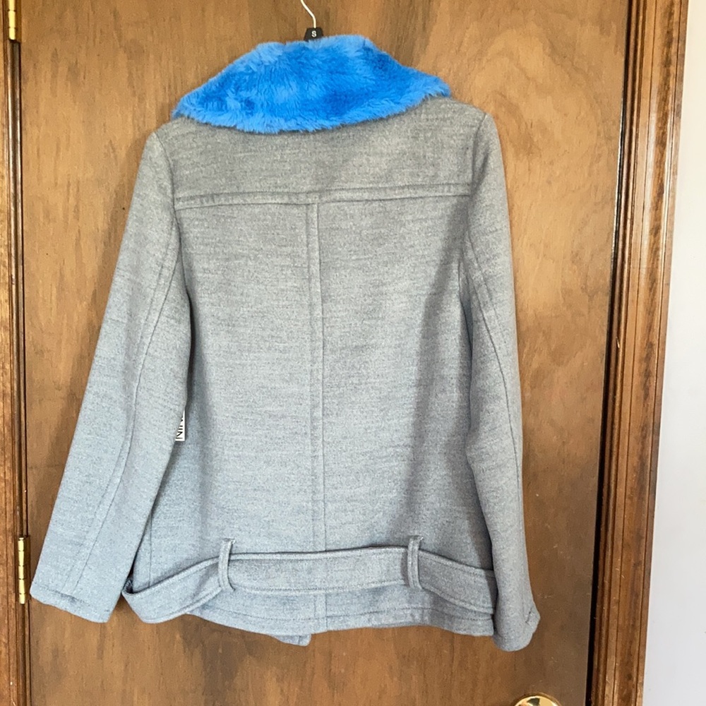 Relist 11/10❌ Nine West blue faux fur collar gray coat size S - Picture 5 of 16